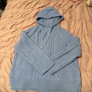 Abercrombie & Fitch Blue Cable Knit Hoodie Sweater
